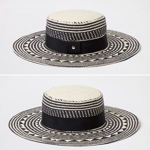 River Island Black Cream monochrome boater hat OS